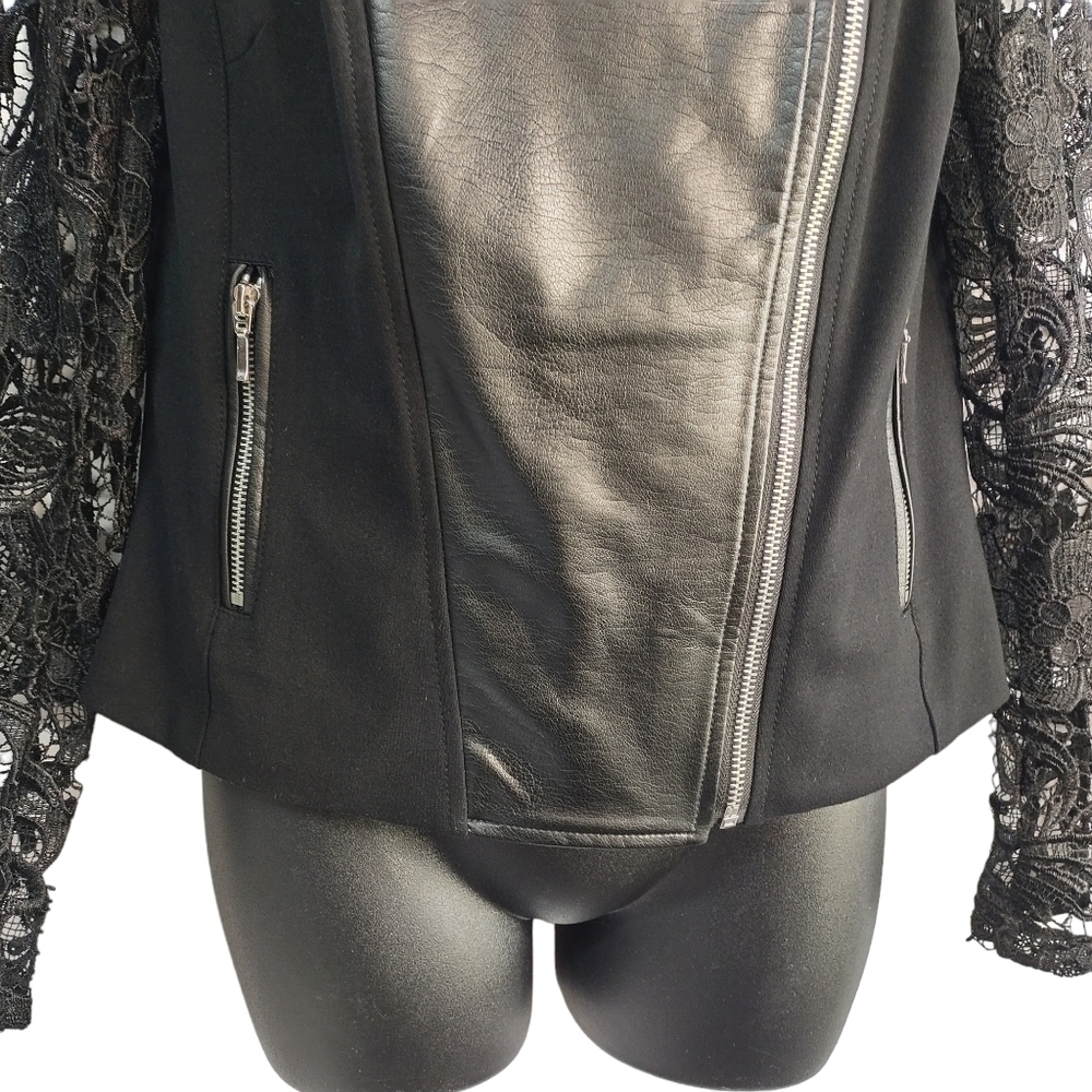 International Concepts Women's Black Faux Leather Long Lace Sleeve Jacket Sz S - Picture 4 of 12
